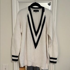 rag & bone V-Neck Sweater in White and Black
